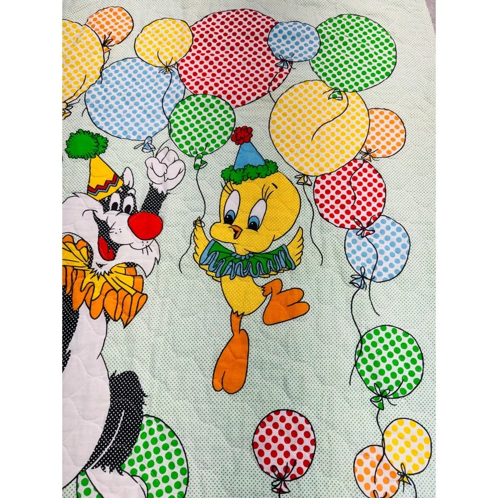 Vintage '82 Warner Bros Sylvester Tweety Balloon Fabric Panel 35x44 Looney Tunes